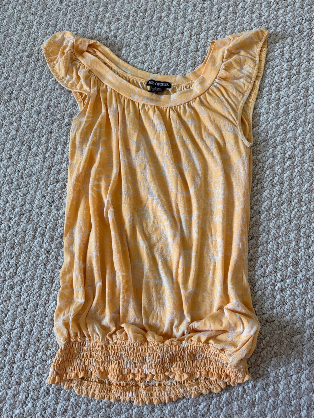 Yellow Floral Scoop Neck Tank with Smocked Hem